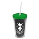 a smoke bottle & translucent green lid & frost straw 16 oz double - wall insulated transparent tumbler
