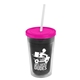 a smoke bottle & translucent pink lid & frost straw 16 oz double - wall insulated transparent tumbler