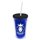a translucent blue bottle & black lid & frost straw 16 oz double - wall insulated transparent tumbler