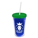 a translucent blue bottle & translucent green lid & frost straw 16 oz double - wall insulated transparent tumbler