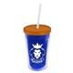 a translucent blue bottle & translucent orange lid & frost straw 16 oz double - wall insulated transparent tumbler