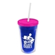 a translucent blue bottle & translucent pink lid & frost straw 16 oz double - wall insulated transparent tumbler