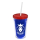 a translucent blue bottle & translucent red lid & frost straw 16 oz double - wall insulated transparent tumbler