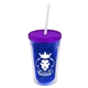 a translucent blue bottle & translucent violet lid & frost straw 16 oz double - wall insulated transparent tumbler