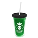 a translucent green bottle & black lid & frost straw 16 oz double - wall insulated transparent tumbler