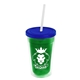 a translucent green bottle & translucent blue lid & frost straw 16 oz double - wall insulated transparent tumbler