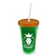 a translucent green bottle & translucent orange lid & frost straw 16 oz double - wall insulated transparent tumbler