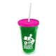 a translucent green bottle & translucent pink lid & frost straw 16 oz double - wall insulated transparent tumbler