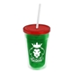 a translucent green bottle & translucent red lid & frost straw 16 oz double - wall insulated transparent tumbler