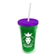 a translucent green bottle & translucent violet lid & frost straw 16 oz double - wall insulated transparent tumbler