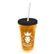 a translucent orange bottle & black lid & frost straw 16 oz double - wall insulated transparent tumbler