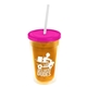 a translucent orange bottle & frost lid & frost straw 16 oz double - wall insulated transparent tumbler