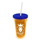 a translucent orange bottle & translucent blue lid & frost straw 16 oz double - wall insulated transparent tumbler