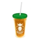 a translucent orange bottle & translucent green lid & frost straw 16 oz double - wall insulated transparent tumbler