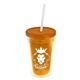 a translucent orange bottle & translucent orange lid & frost straw 16 oz double - wall insulated transparent tumbler