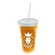 a translucent orange bottle & translucent pink lid & frost straw 16 oz double - wall insulated transparent tumbler
