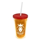 a translucent orange bottle & translucent red lid & frost straw 16 oz double - wall insulated transparent tumbler