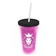 a translucent pink bottle & black lid & frost straw 16 oz double - wall insulated transparent tumbler