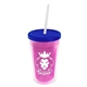 a translucent pink bottle & translucent blue lid & frost straw 16 oz double - wall insulated transparent tumbler