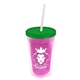 a translucent pink bottle & translucent green lid & frost straw 16 oz double - wall insulated transparent tumbler
