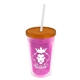 a translucent pink bottle & translucent orange lid & frost straw 16 oz double - wall insulated transparent tumbler