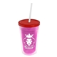 a translucent pink bottle & translucent red lid & frost straw 16 oz double - wall insulated transparent tumbler