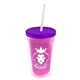 a translucent pink bottle & translucent violet lid & frost straw 16 oz double - wall insulated transparent tumbler