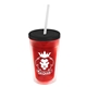 a translucent red bottle & black lid & frost straw 16 oz double - wall insulated transparent tumbler