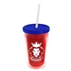 a translucent red bottle & translucent blue lid & frost straw 16 oz double - wall insulated transparent tumbler