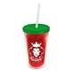 a translucent red bottle & translucent green lid & frost straw 16 oz double - wall insulated transparent tumbler