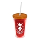 a translucent red bottle & translucent orange lid & frost straw 16 oz double - wall insulated transparent tumbler