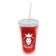a translucent red bottle & translucent pink lid & frost straw 16 oz double - wall insulated transparent tumbler