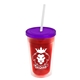 a translucent red bottle & translucent violet lid & frost straw 16 oz double - wall insulated transparent tumbler