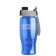 aerial view a gray/black lid & translucent blue bottle poly+ bottle with quick - snap lid - 27 oz, image 1 of 2
