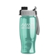 aerial view a gray/black lid & translucent teal bottle poly+ bottle with quick - snap lid - 27 oz, image 1 of 2