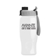 aerial view a gray/black lid & white bottle poly+ bottle with quick - snap lid - 27 oz, image 1 of 2