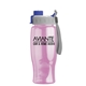 aerial view a gray/blue lid & translucent pink bottle poly+ bottle with quick - snap lid - 27 oz, image 1 of 2