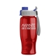 aerial view a gray/blue lid & translucent red bottle poly+ bottle with quick - snap lid - 27 oz, image 1 of 2
