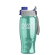 aerial view a gray/blue lid & translucent teal bottle poly+ bottle with quick - snap lid - 27 oz, image 1 of 2