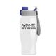 aerial view a gray/blue lid & white bottle poly+ bottle with quick - snap lid - 27 oz, image 1 of 2