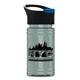 aerial view a black/blue lid & glacier blue bottle mini rpet bottle with pop - up lid - 16 oz, image 1 of 2