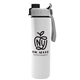 aerial view a gray/black lid & white bottle slim double - wall insulated bottle with quick - snap lid - 16 oz, image 1 of 2