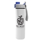 aerial view a gray/blue lid & white bottle slim double - wall insulated bottle with quick - snap lid - 16 oz, image 1 of 2