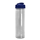 aerial view a clear bottle & navy blue lid slim fit bottle with flip - top lid - 24 oz, image 1 of 2