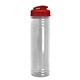 aerial view a clear bottle & translucent red lid slim fit bottle with flip - top lid - 24 oz, image 1 of 2