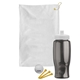 aerial view a white towel & smoke bottle & white lid tournament golf kit 6 piece, image 1 of 2