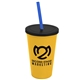 a athletic gold cup & black lid & translucent blue straw 22 oz single - wall snap on tumbler with lid and straw