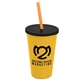 a athletic gold cup & black lid & translucent orange straw 22 oz single - wall snap on tumbler with lid and straw