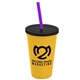 a athletic gold cup & black lid & translucent violet straw 22 oz single - wall snap on tumbler with lid and straw