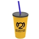 a athletic gold cup & smoke lid & translucent blue straw 22 oz single - wall snap on tumbler with lid and straw